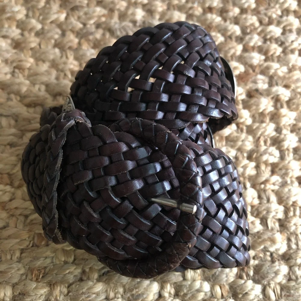 New: Anthropologie Woven Leather Belt with Silver Medallions. Size Medium